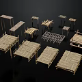 Different Types Of Wooden Scene Components With Shelves Platforms And Structures